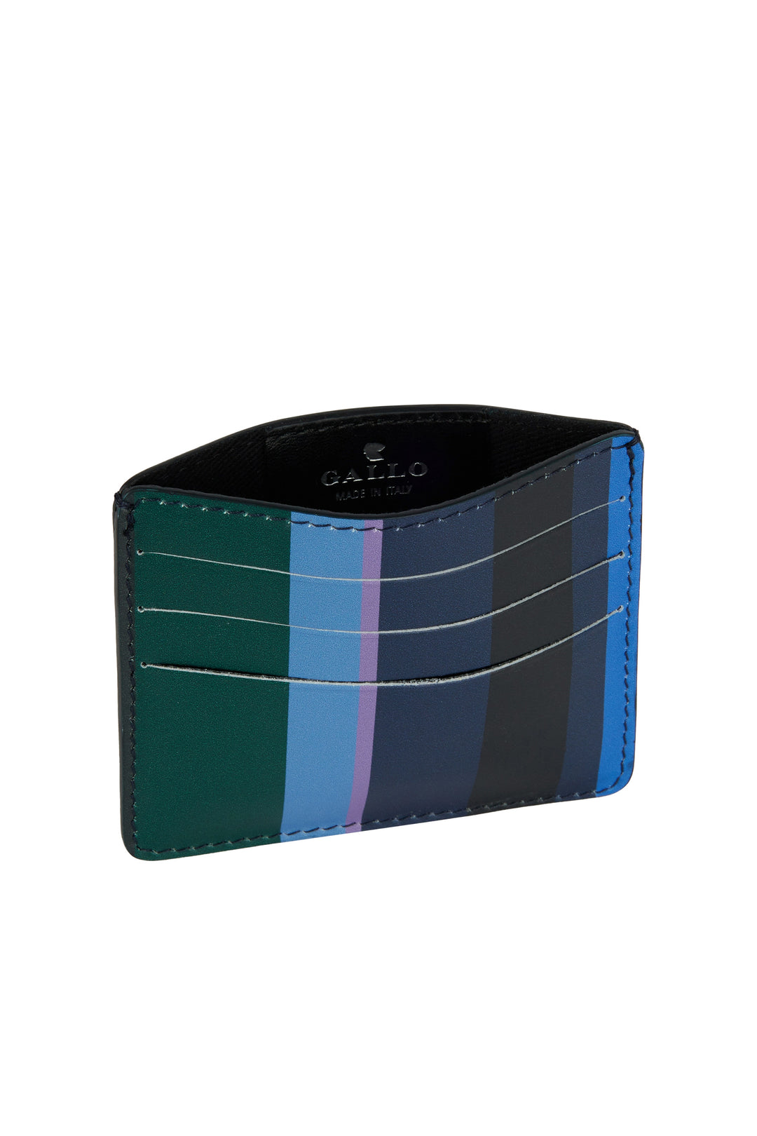 GALLO Porta carta di credito unisex pelle blu righe multicolor - Mancinelli 1954