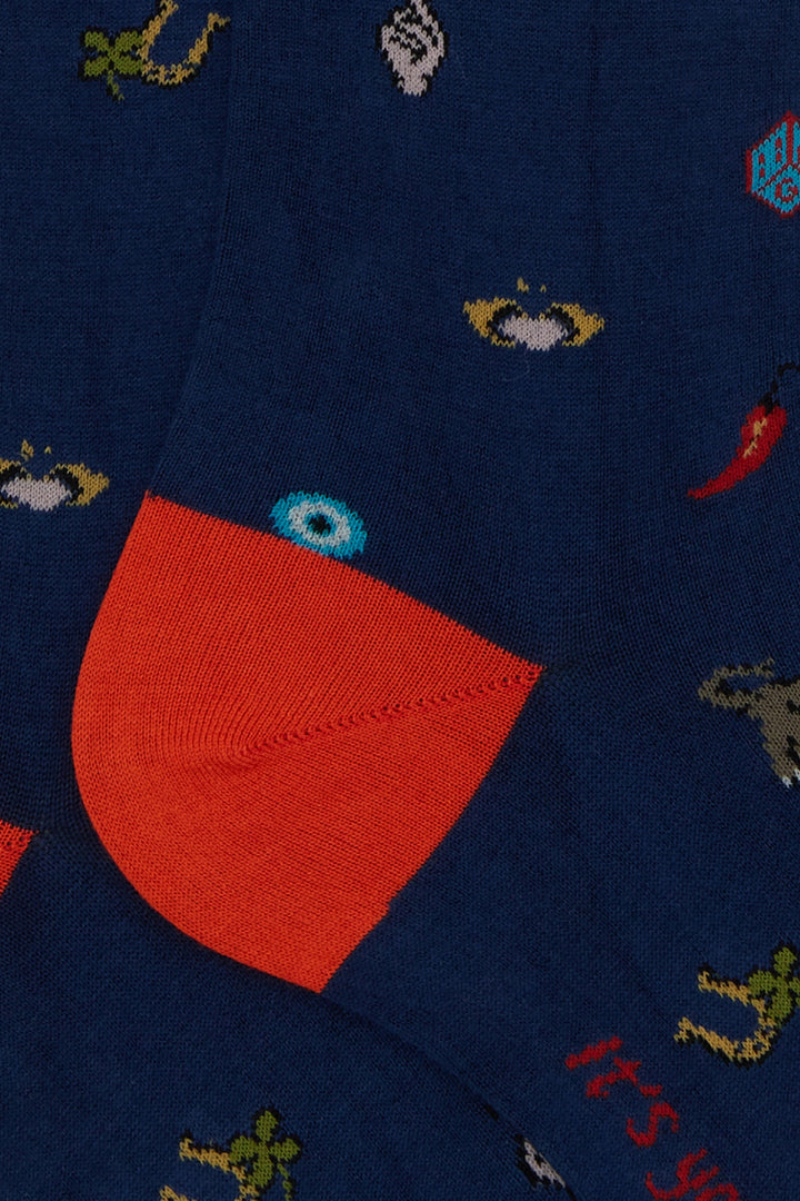 GALLO Calze lunghe cotone blu fantasia porta fortuna - Mancinelli 1954