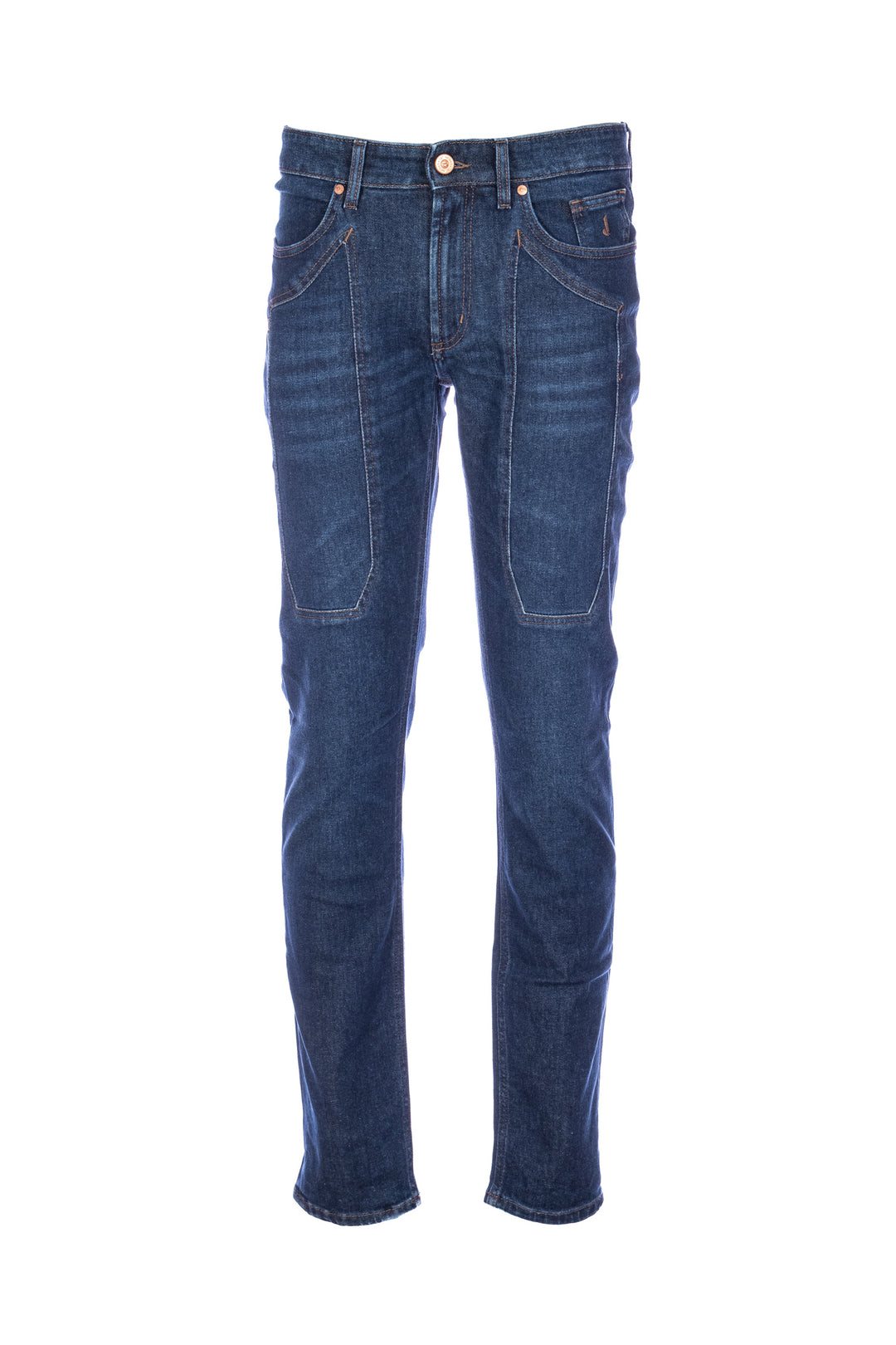 JECKERSON Jeans slim 5 tasche “JOHN” in denim di cotone stretch lavaggio scuro con toppe - Mancinelli 1954