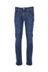 Jeans slim 5 tasche “JOHN” in denim di cotone stretch lavaggio scuro con toppe