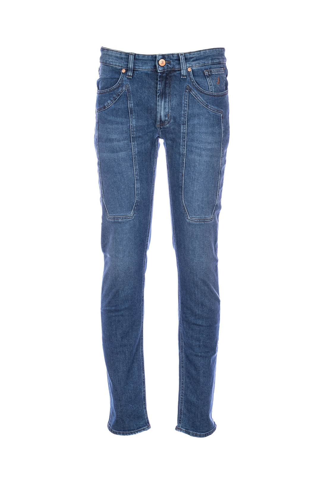 JECKERSON Jeans slim 5 tasche “JOHN” in denim di cotone stretch lavaggio medio con toppe - Mancinelli 1954
