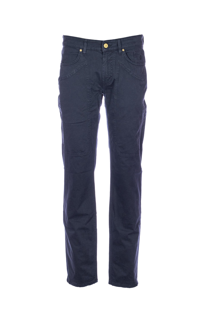 JECKERSON Pantalone slim 5 tasche “JOHN” blu scuro in gabardina di cotone stretch con toppe - Mancinelli 1954