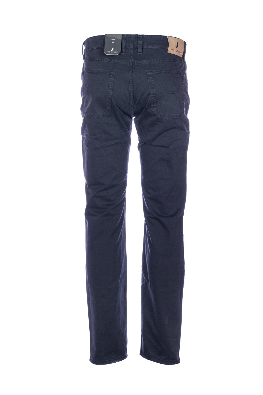JECKERSON Pantalone slim 5 tasche “JOHN” blu scuro in gabardina di cotone stretch con toppe - Mancinelli 1954