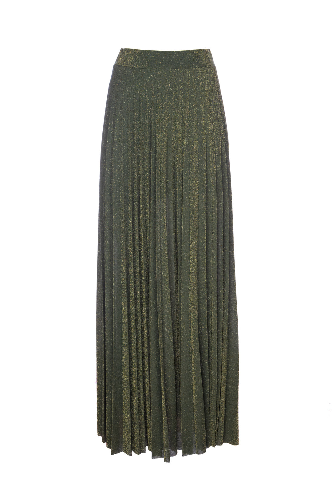 KAOS Gonna lunga verde plissé in jersey lurex - Mancinelli 1954