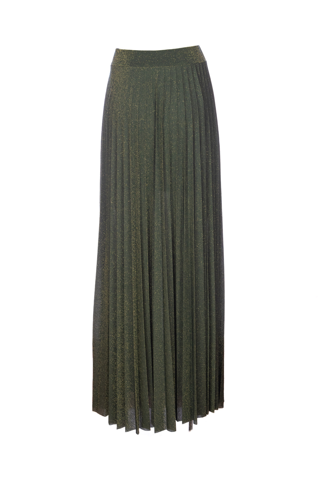 KAOS Gonna lunga verde plissé in jersey lurex - Mancinelli 1954