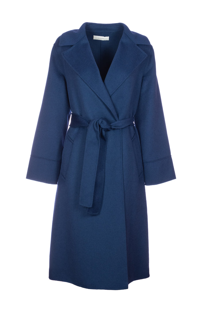 KAOS Cappotto lungo blu in panno misto lana con cintura - Mancinelli 1954