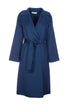 Cappotto lungo blu in panno misto lana con cintura