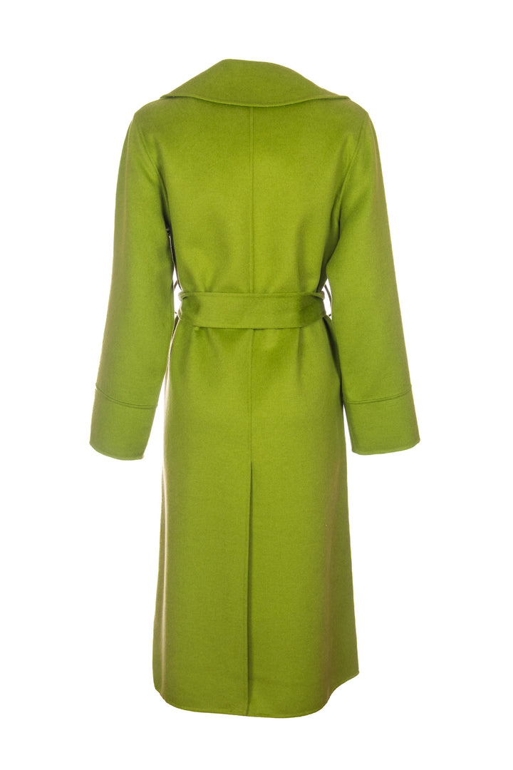 KAOS Cappotto lungo verde in panno misto lana con cintura - Mancinelli 1954