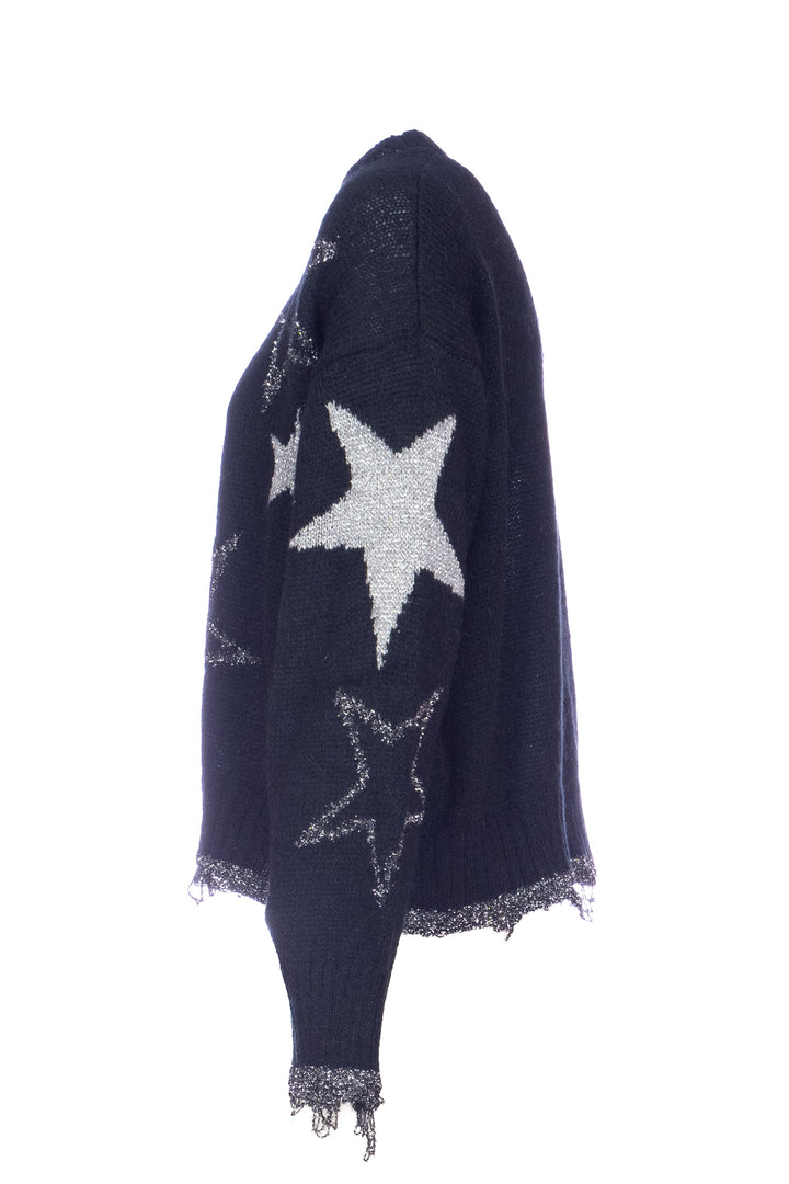 KAOS Maglia over nera con stelle e frange - Mancinelli 1954