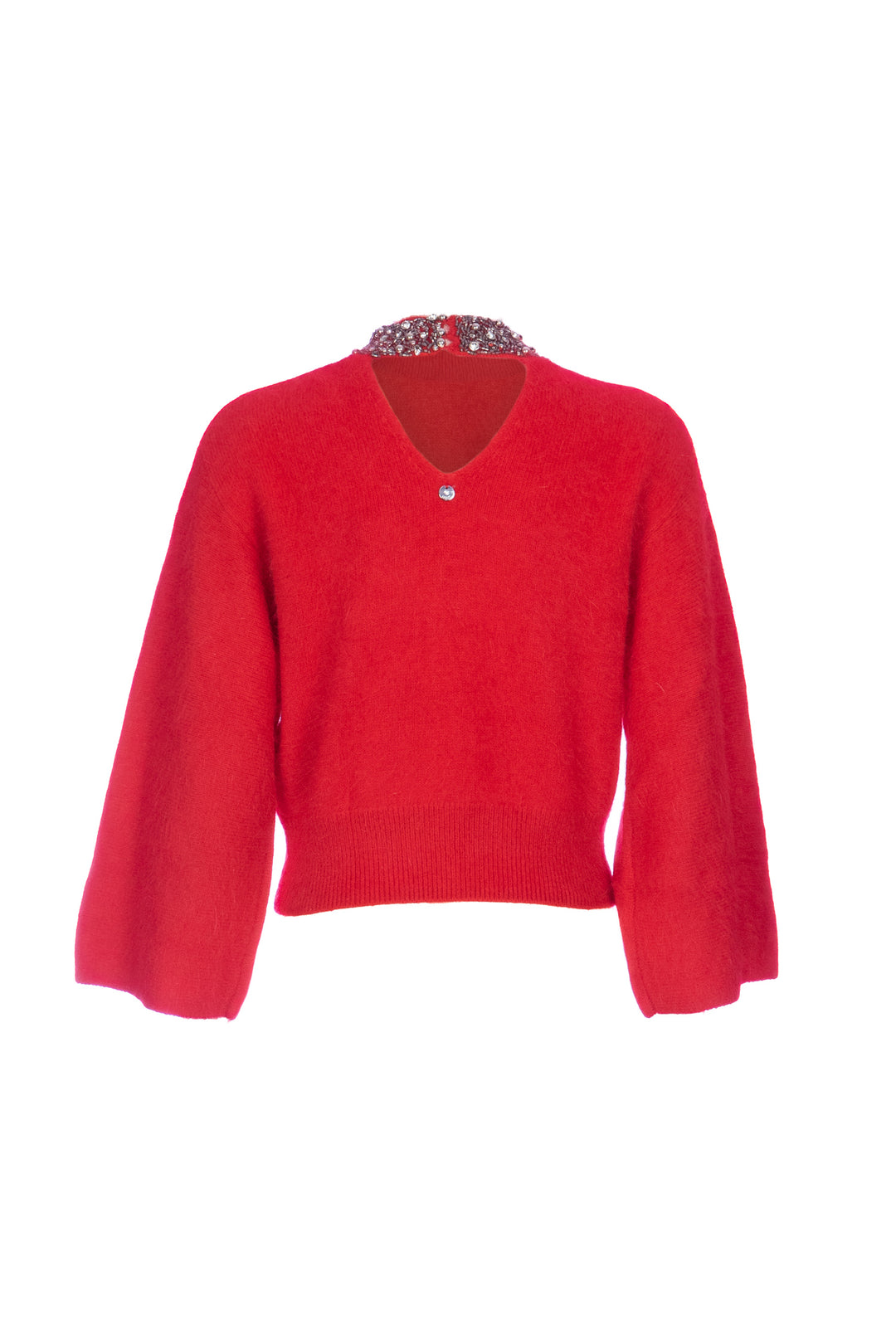 LIU JO Pullover rosso in angora con ricamo gioiello - Mancinelli 1954
