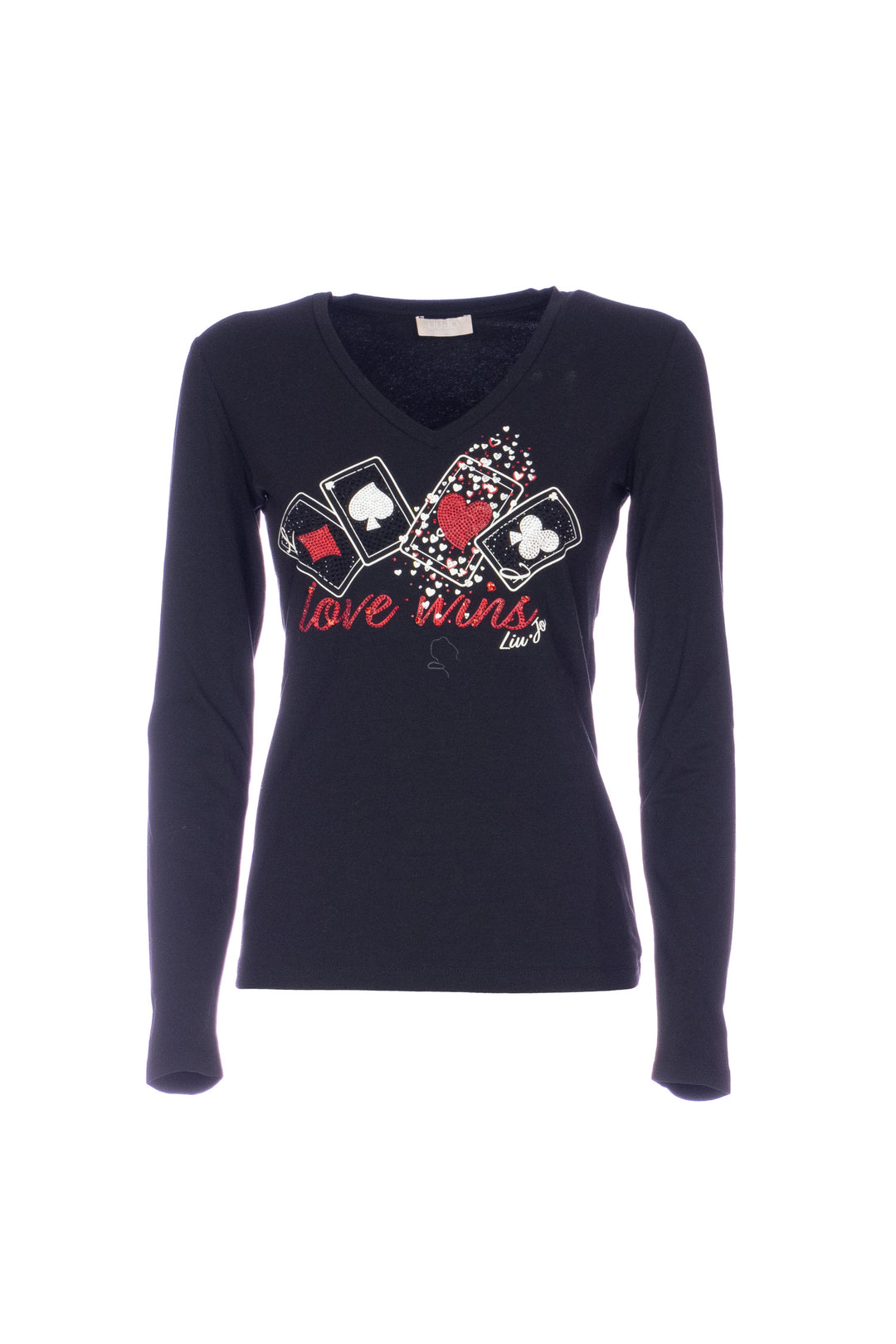 LIU JO T-shirt a maniche lunghe nera in cotone con stampa “Love Wins” - Mancinelli 1954