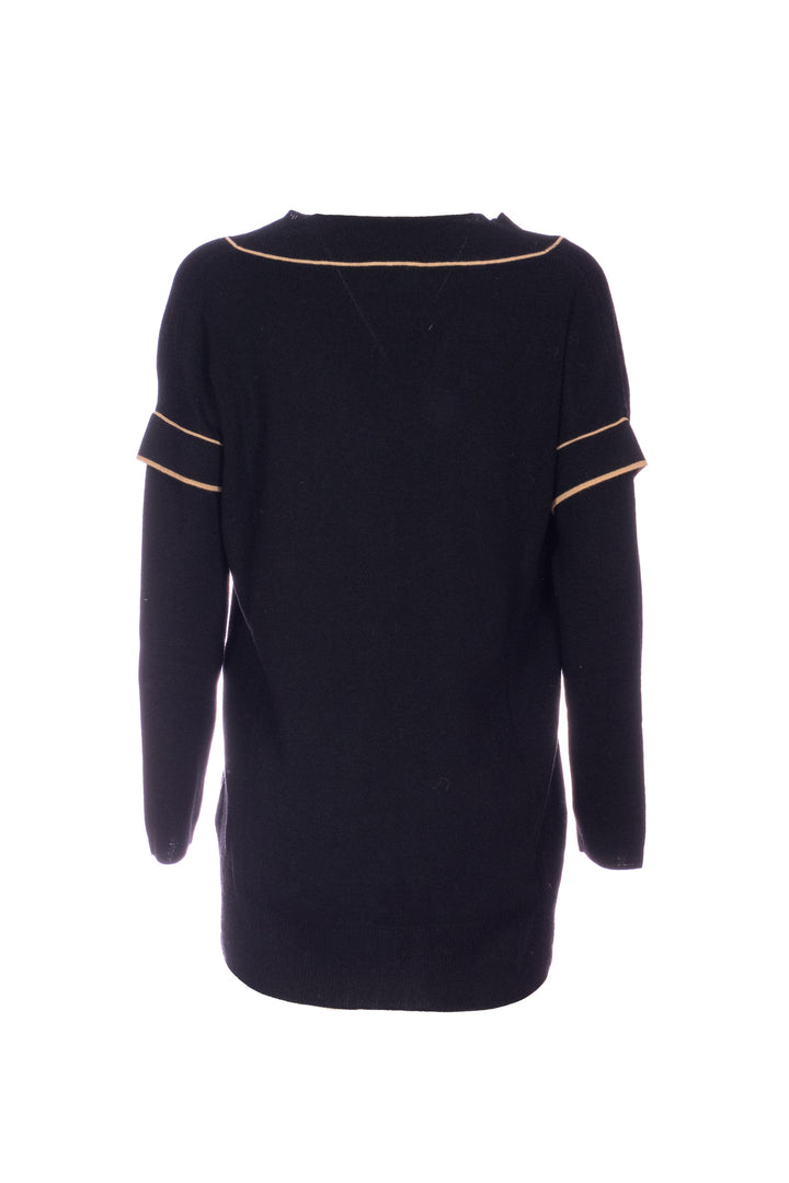 NENETTE Maglia con scollo a V “MAUGER” nero in lana blend e dettagli a contrasto - Mancinelli 1954