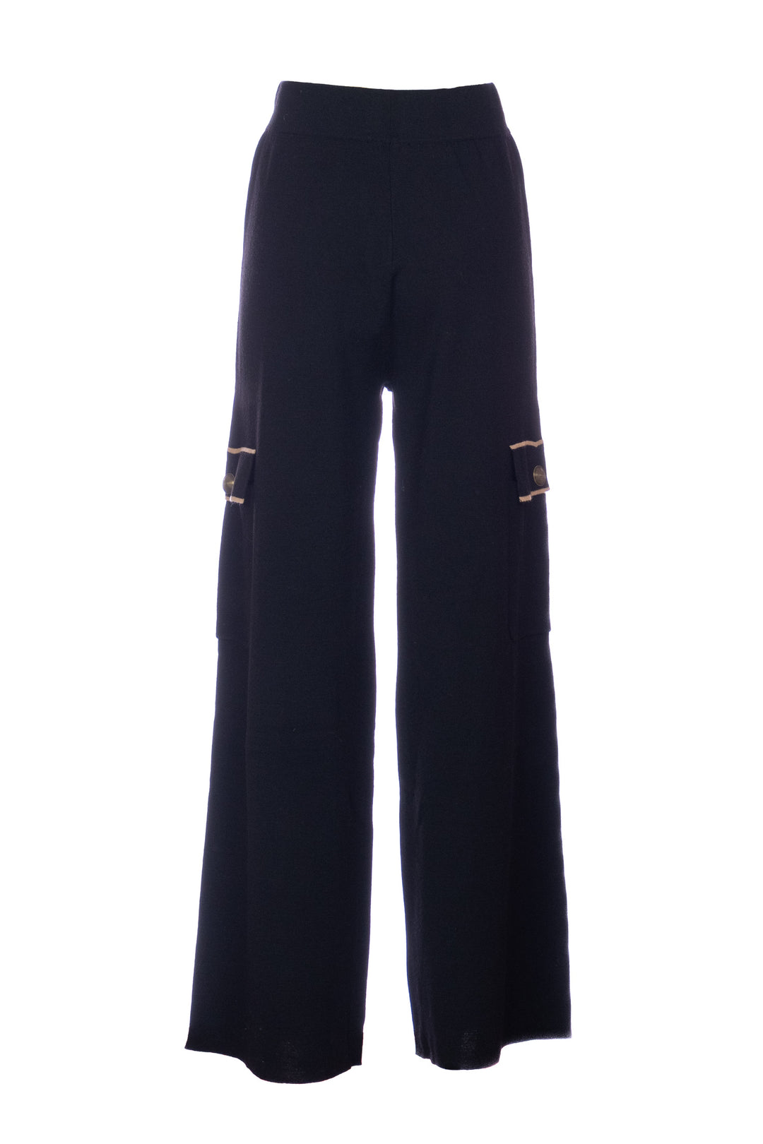 NENETTE Pantalone in maglia “YOUNG” nero in lana blend e dettagli a contrasto - Mancinelli 1954