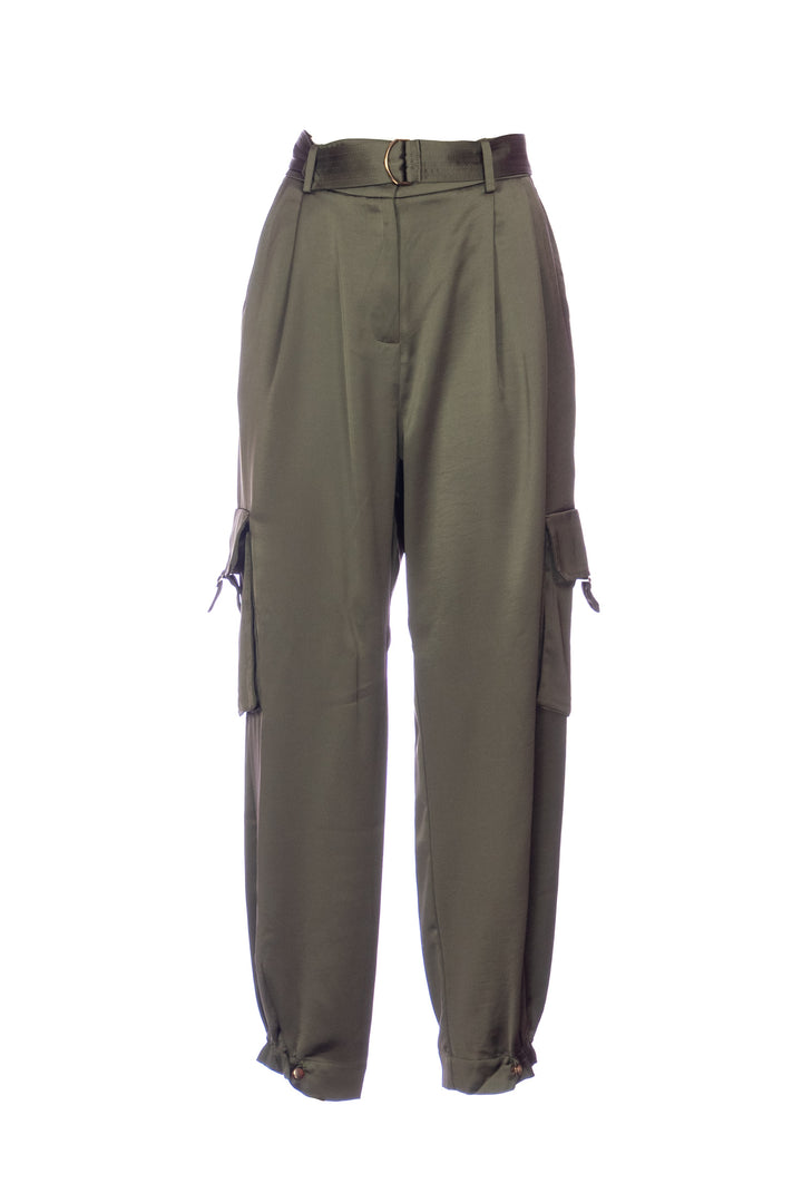 NENETTE Pantalone cargo “ERMAL” camouflage in raso con cintura - Mancinelli 1954
