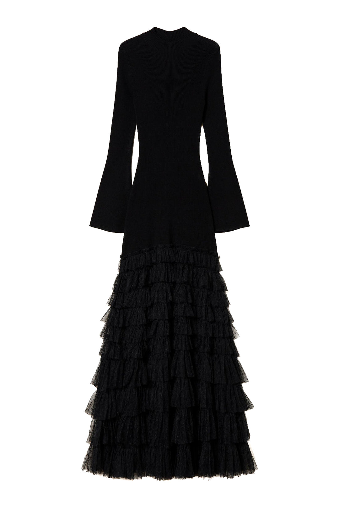 Pizzo Vestiti In Maglia Twin Set Twinset Black Knit And Lace Long