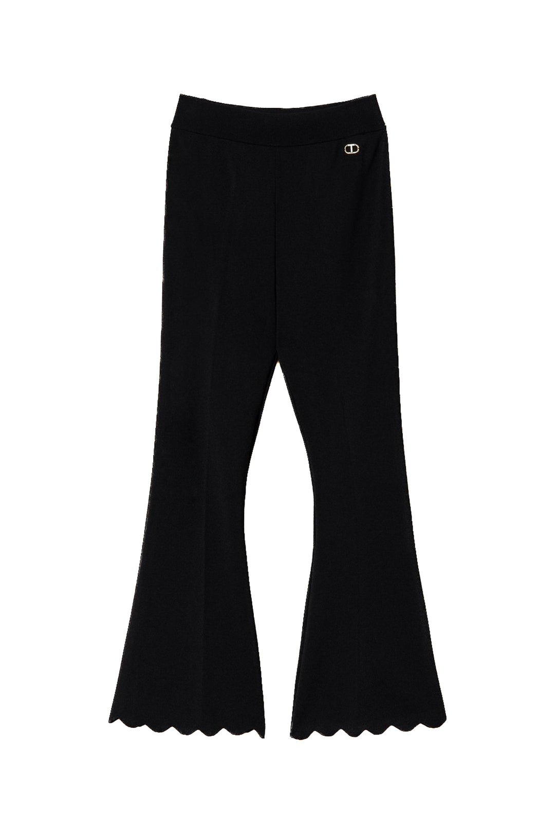 TWINSET Pantaloni flare neri in maglia con fondi smerlati - Mancinelli 1954