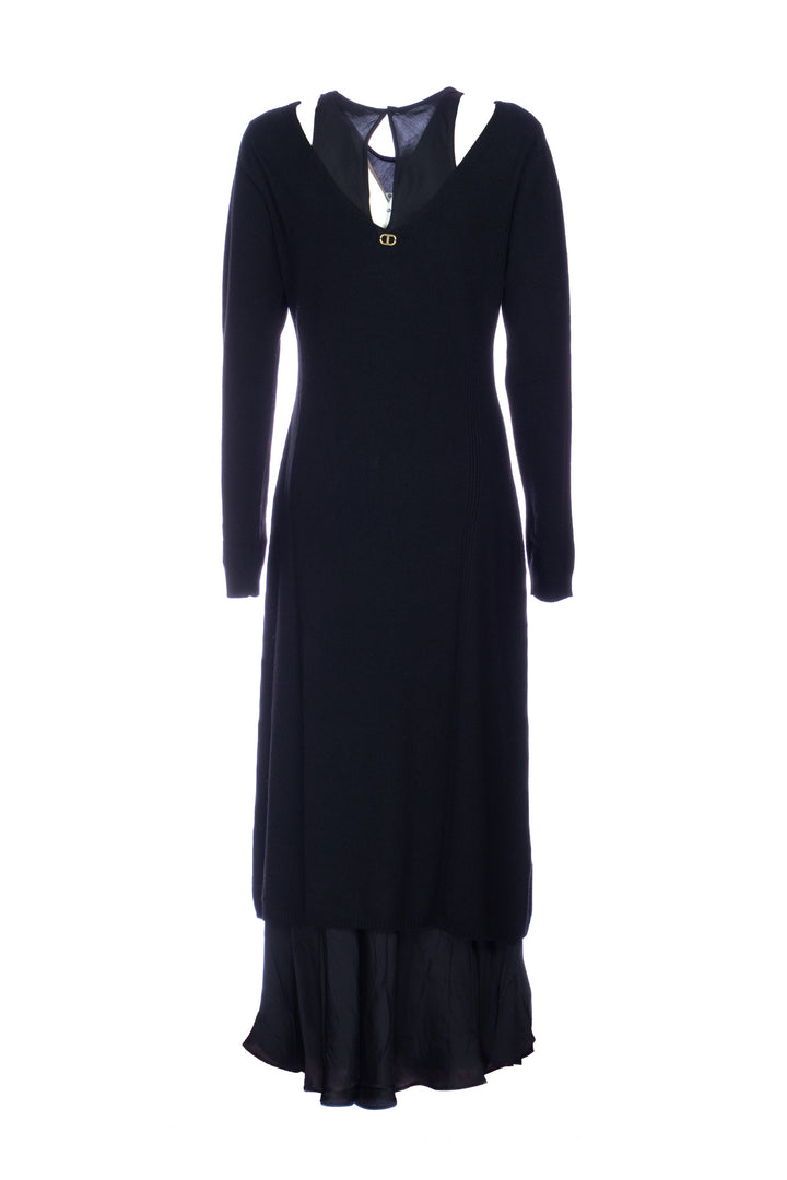 TWINSET Maxi maglia nera in misto lana e abito lungo in satin - Mancinelli 1954