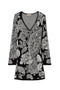 Abito corto in maglia bianco e nero jacquard cashmere e rose