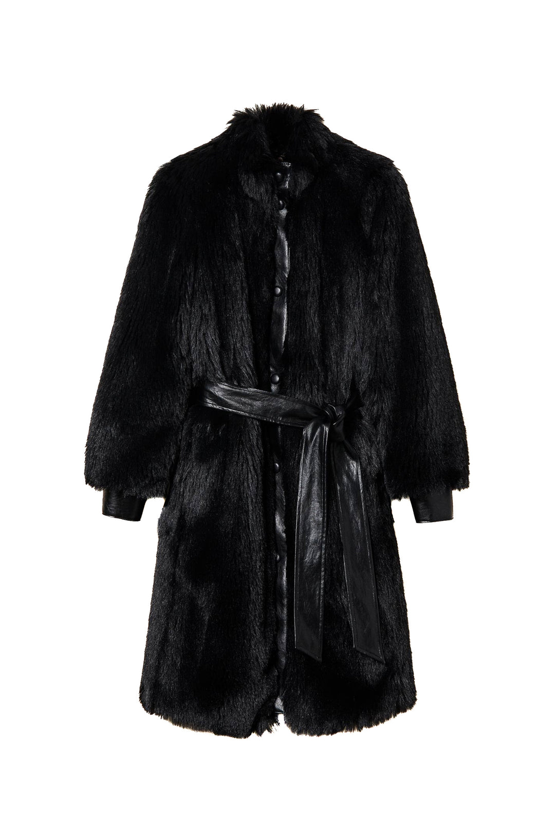 TWINSET Cappotto nero in faux fur con cintura - Mancinelli 1954