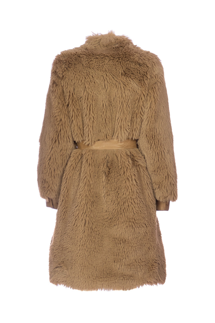 TWINSET Cappotto marrone in faux fur con cintura - Mancinelli 1954