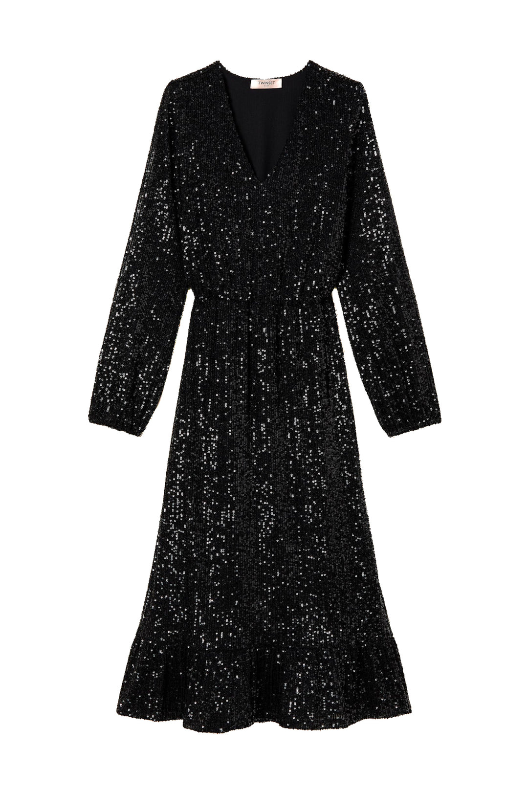 TWINSET Abito lungo nero in tulle full paillettes 232TT2280