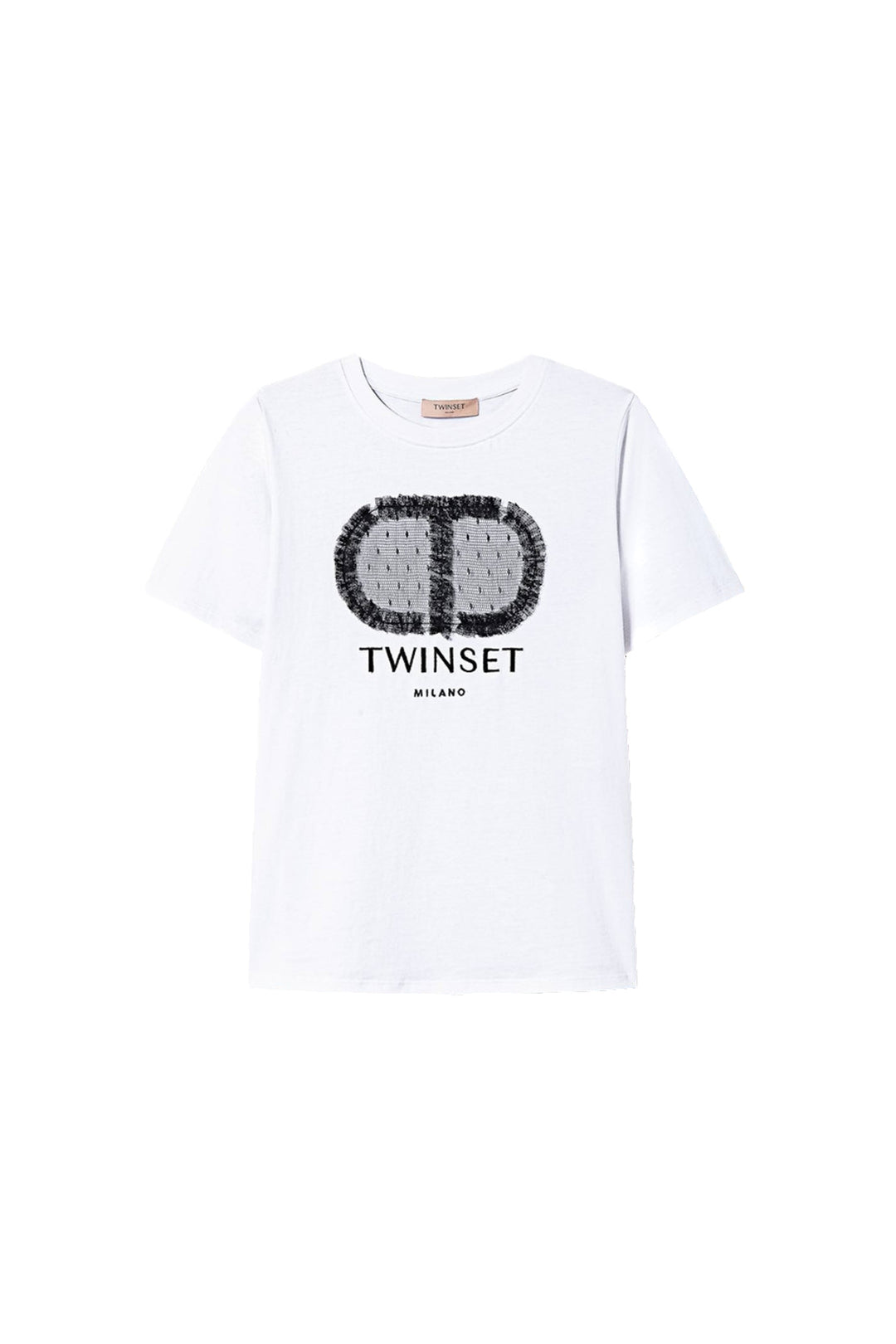 TWINSET T-shirt regular bianca con Oval T e pizzo - Mancinelli 1954