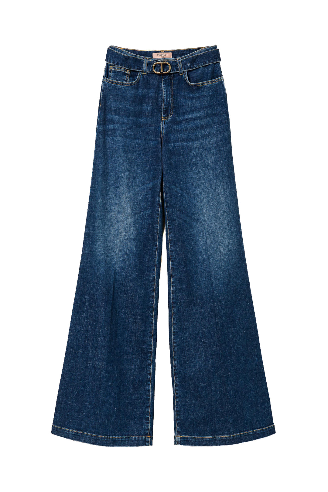 TWINSET Jeans wide leg in denim di cotone stretch con cintura - Mancinelli 1954