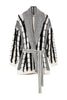 Snow white and black cardigan in ribbed and braided wool blend
