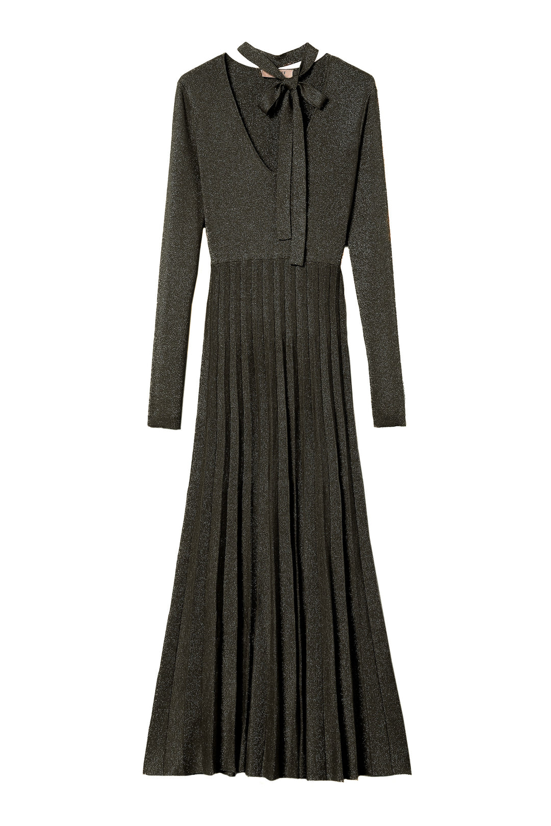 TWINSET Abito lungo nero in maglia plissé lurex - Mancinelli 1954
