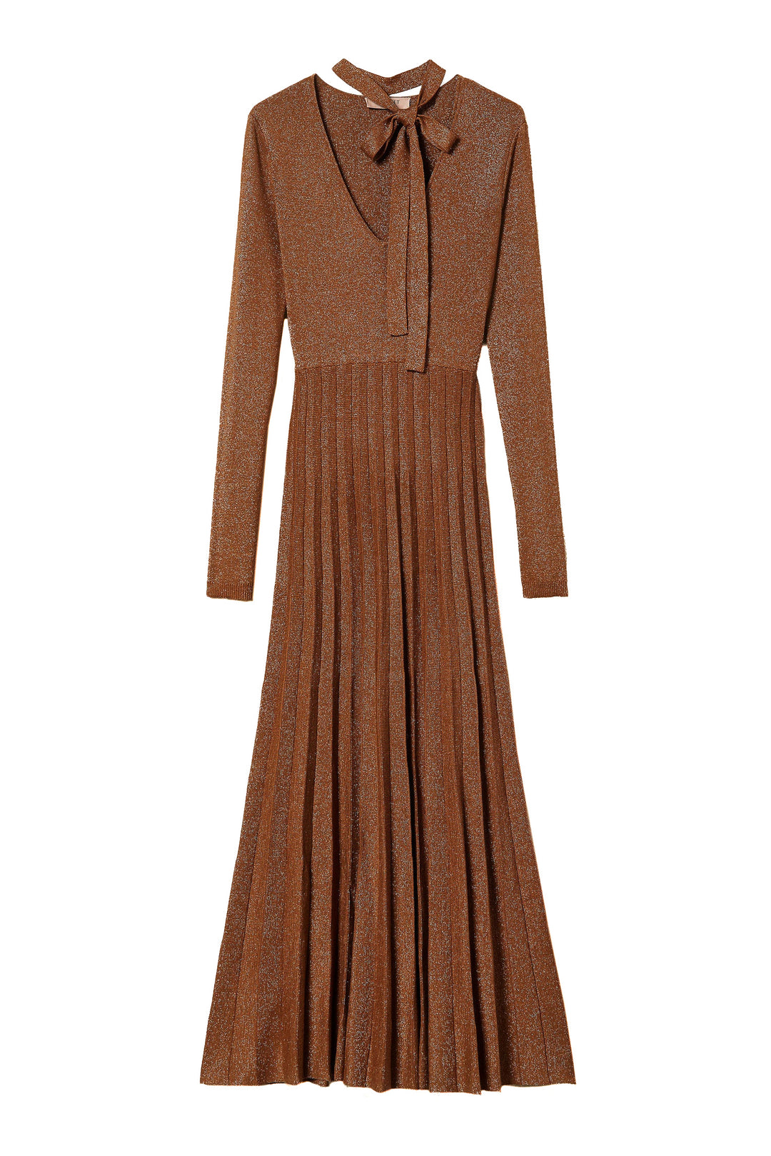 TWINSET Abito lungo marrone in maglia plissé lurex - Mancinelli 1954