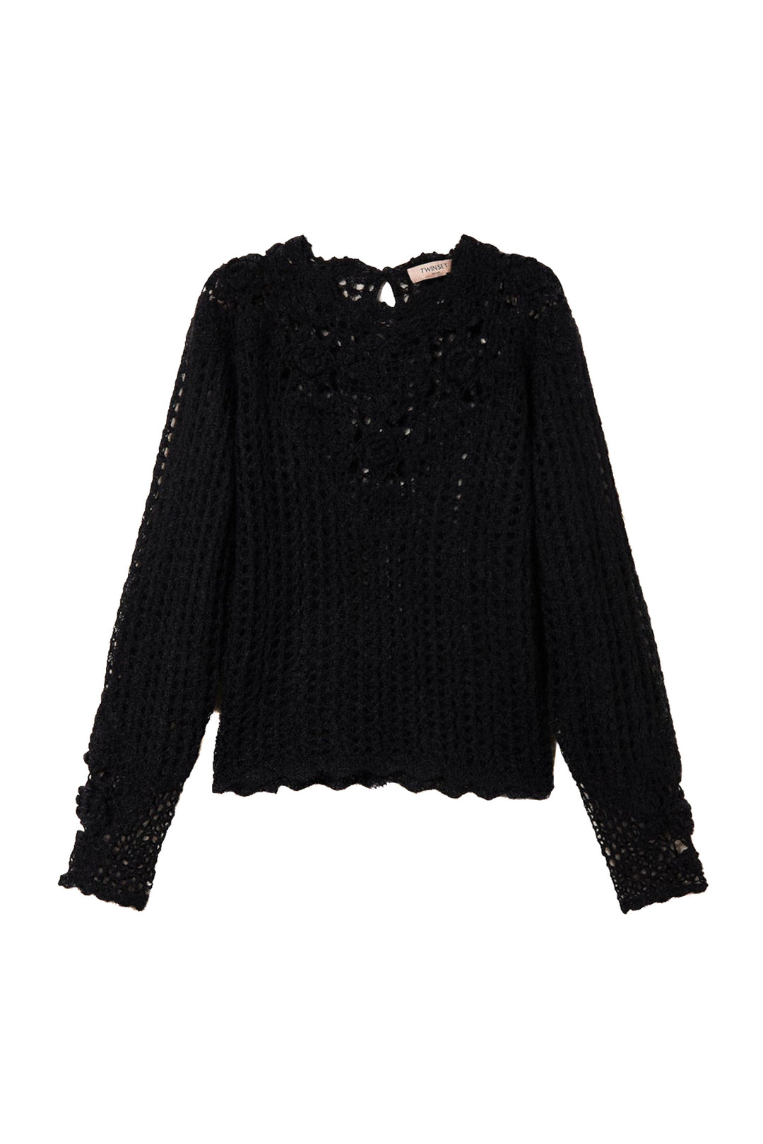 TWINSET Maglia crochet nera in misto lana e mohair - Mancinelli 1954