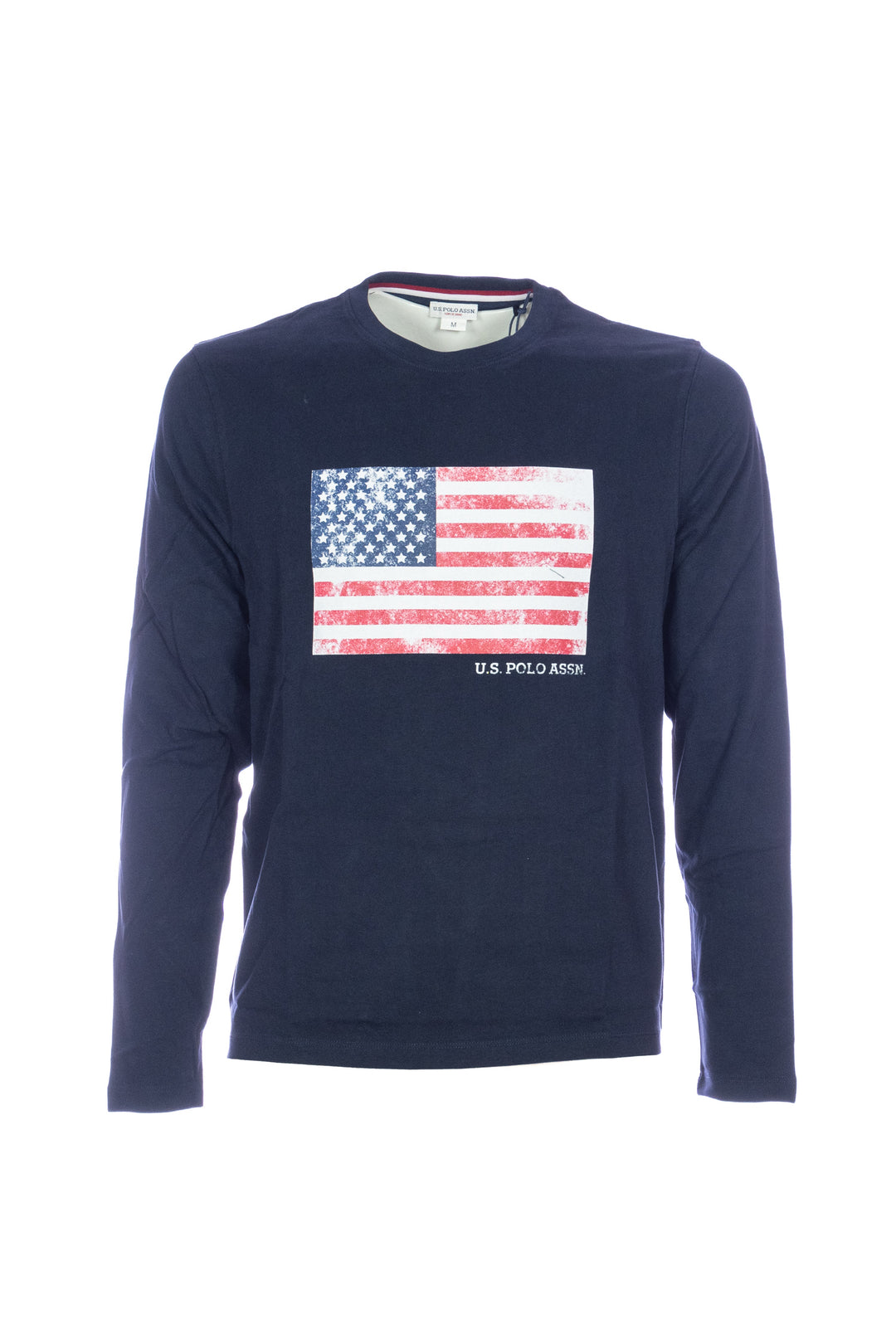 U.S. POLO ASSN. T-shirt blu navy a maniche lunghe con bandiera americana - Mancinelli 1954
