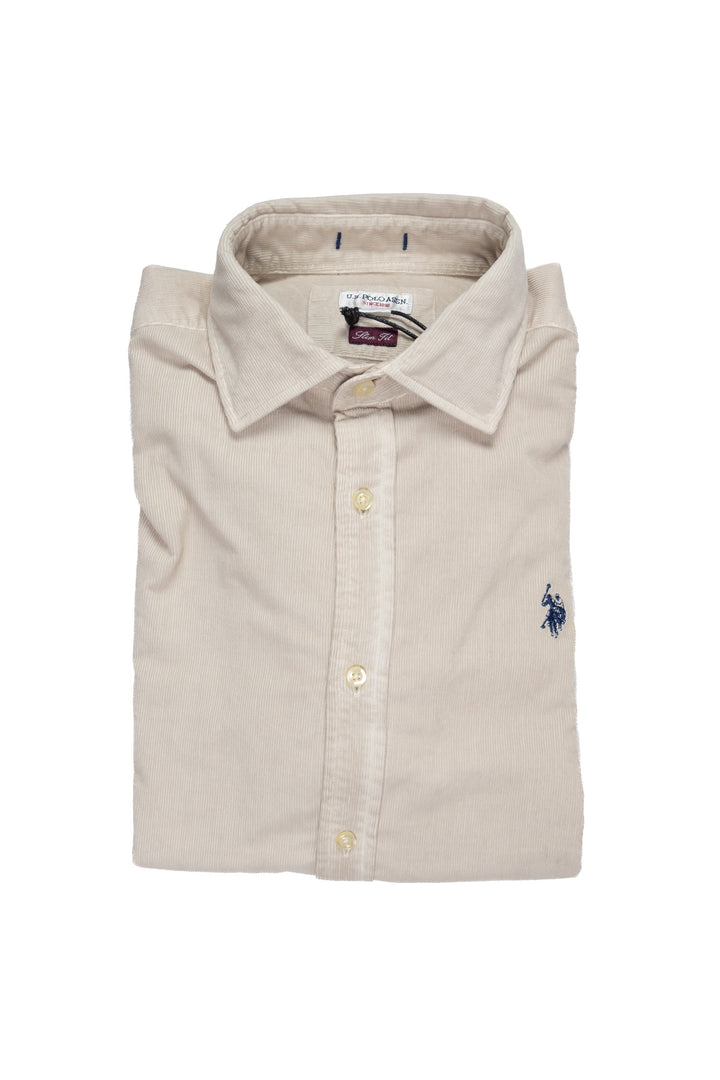 U.S. POLO ASSN. Camicia slim fit beige in velluto con logo U.S. Polo Assn. - Mancinelli 1954