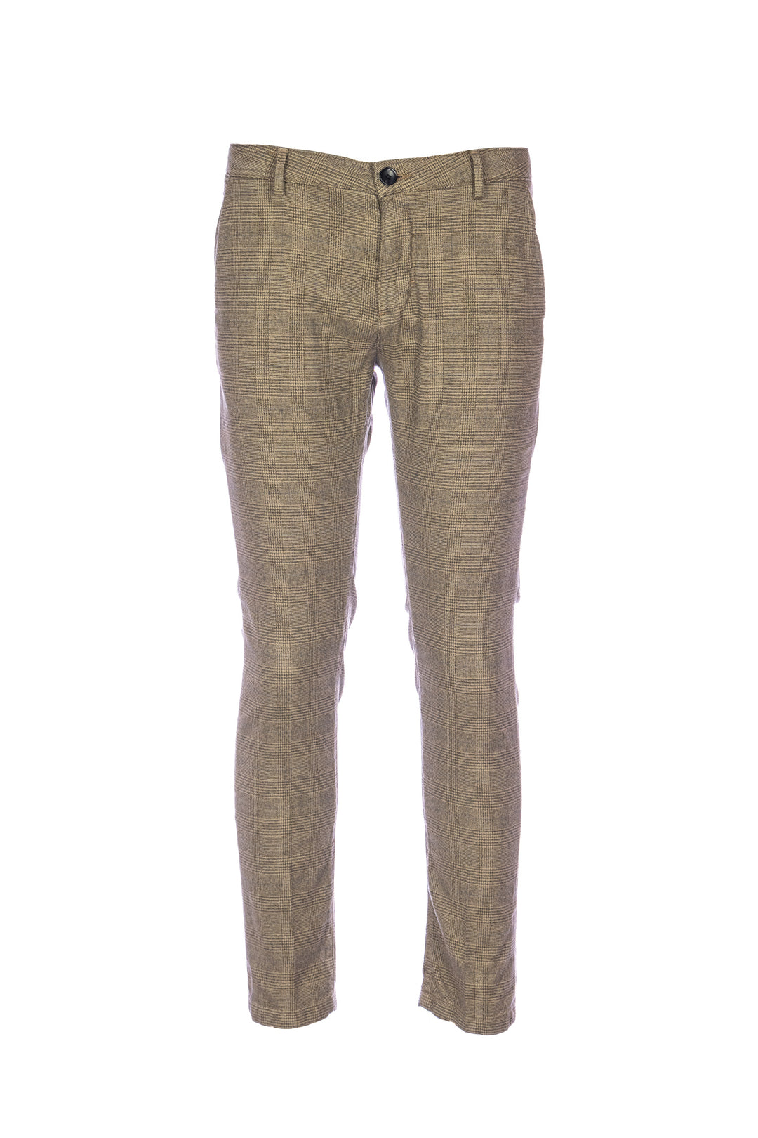 YAN SIMMON Pantalone cammello a quadri in cotone elasticizzato - Mancinelli 1954