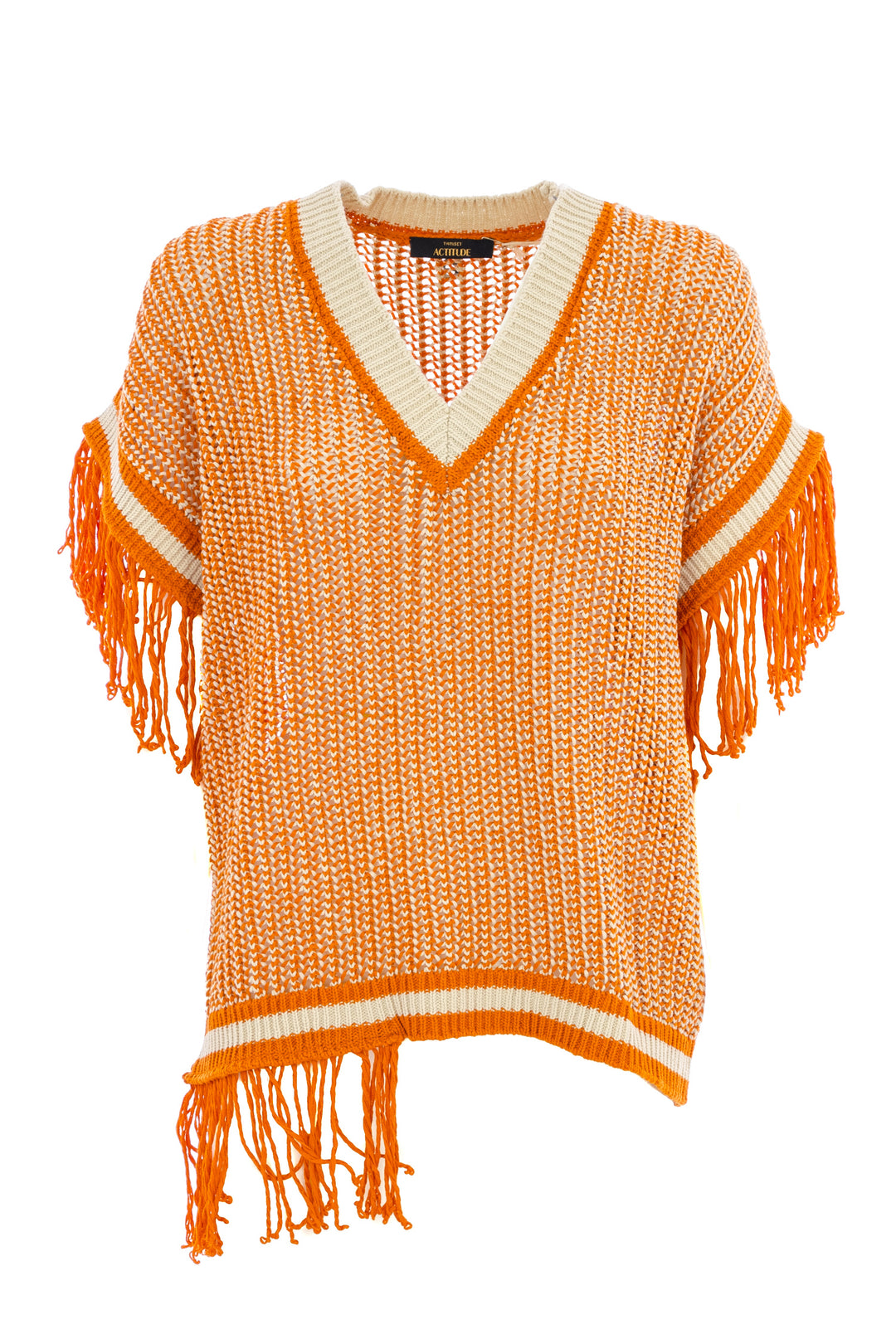 ACTITUDE TWINSET Maglia over arancio in crochet con frange asimmetriche - Mancinelli 1954