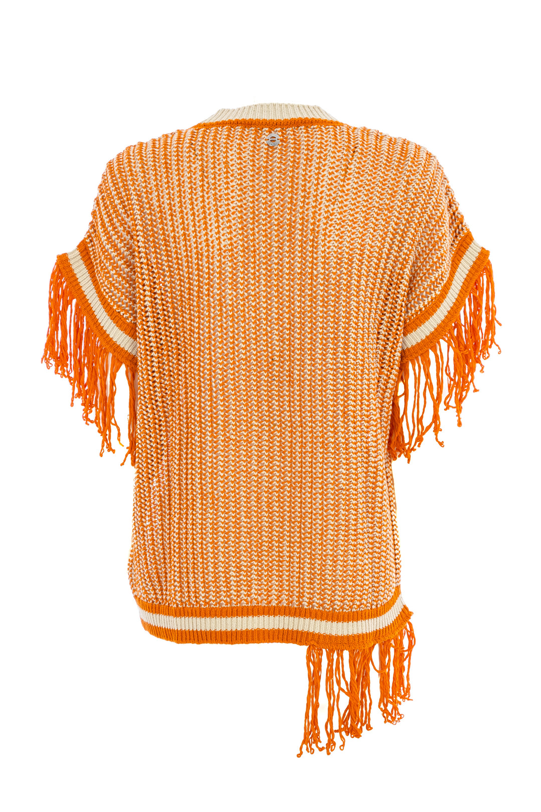 ACTITUDE TWINSET Maglia over arancio in crochet con frange asimmetriche - Mancinelli 1954