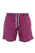 Burgundy swim shorts in light fabric with fish print