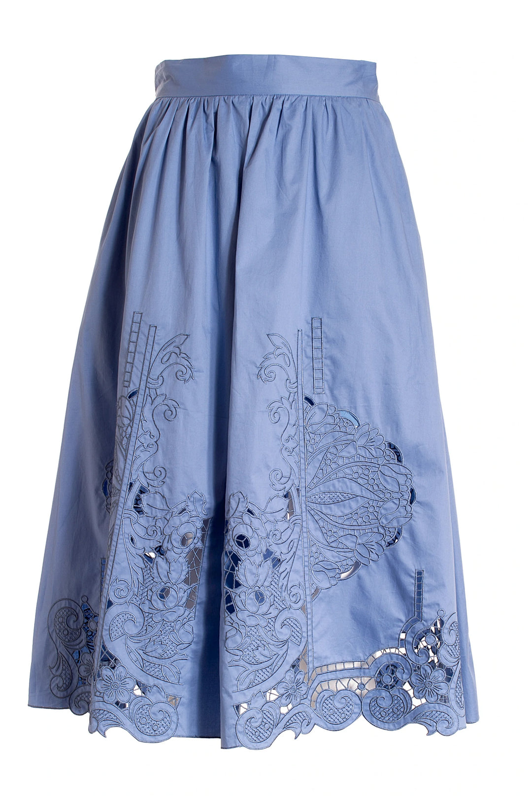 FRACOMINA Gonna ampia in cotone con ricamo blu - Mancinelli 1954