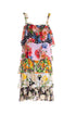 Mini sleeveless dress in multicolor pattern