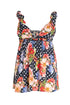 Flared sleeveless top in multicolor pattern