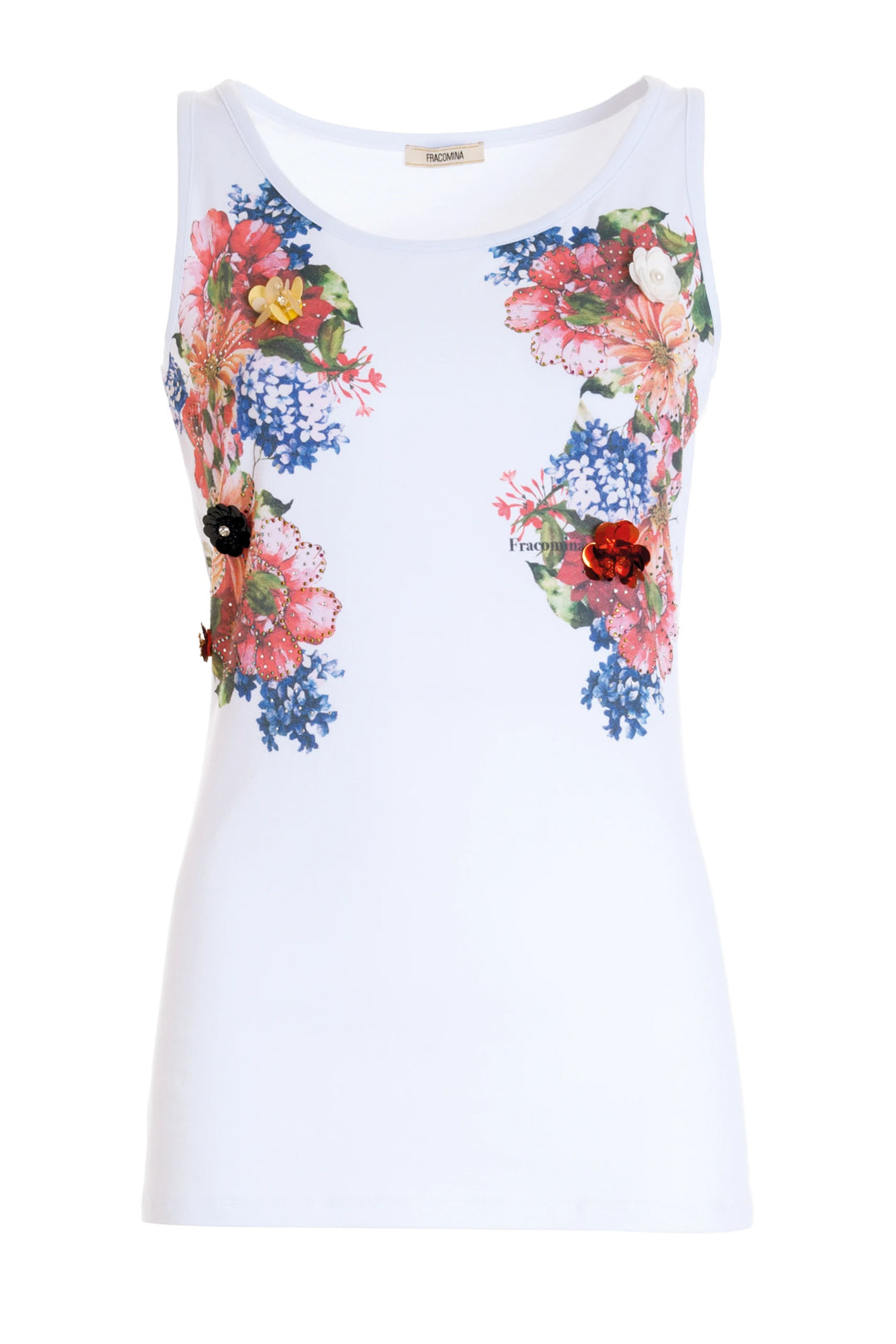 FRACOMINA Canotta slim bianca in jersey con stampa floreale - Mancinelli 1954
