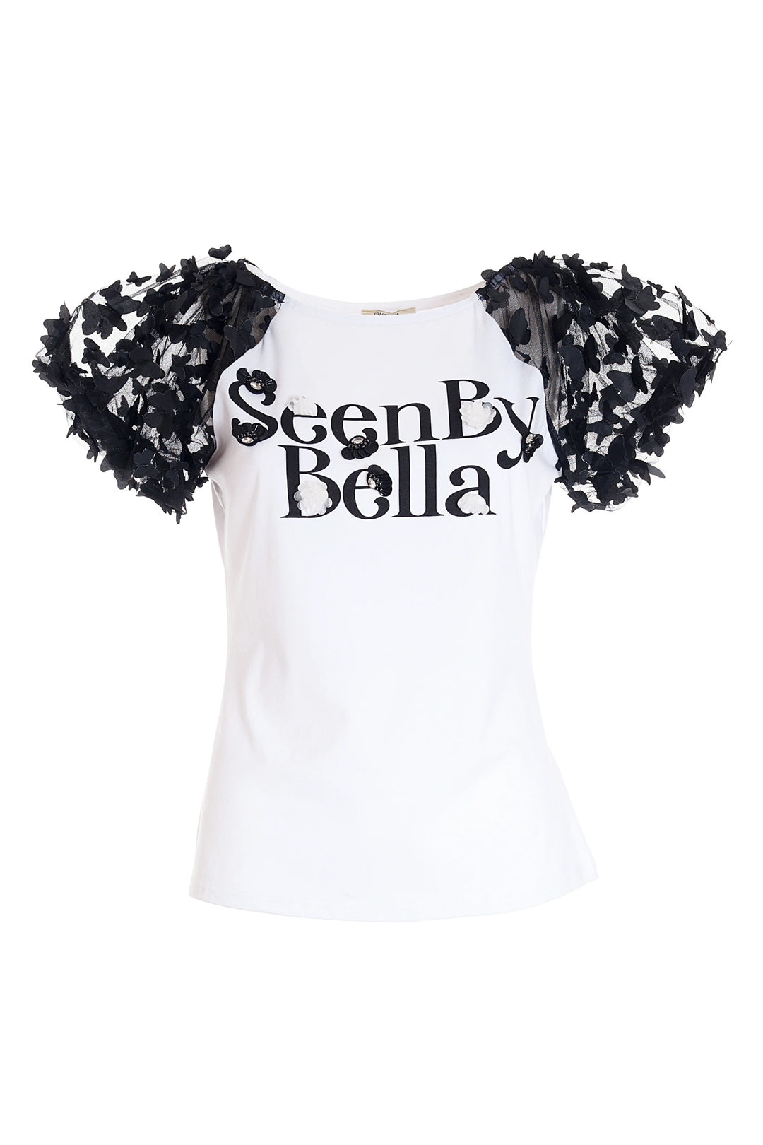 FRACOMINA T-shirt regular in jersey con maniche in tulle ricamato - Mancinelli 1954