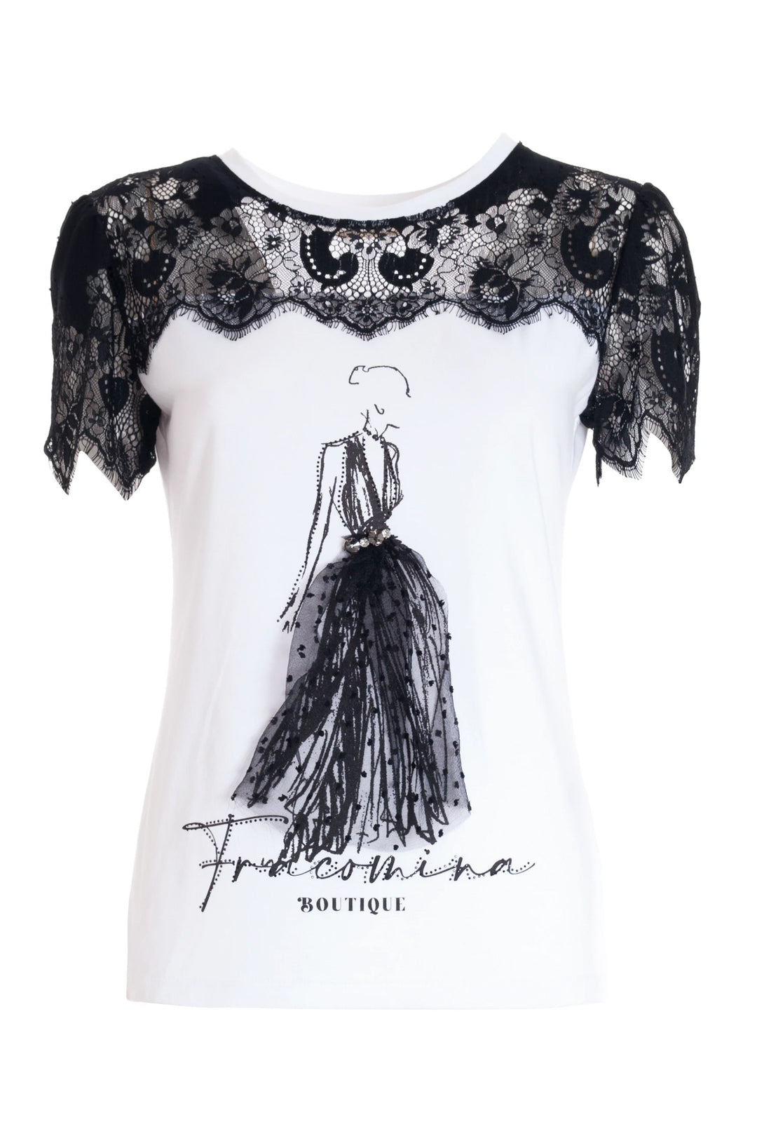 FRACOMINA T-shirt regular in jersey con inserti in pizzo - Mancinelli 1954