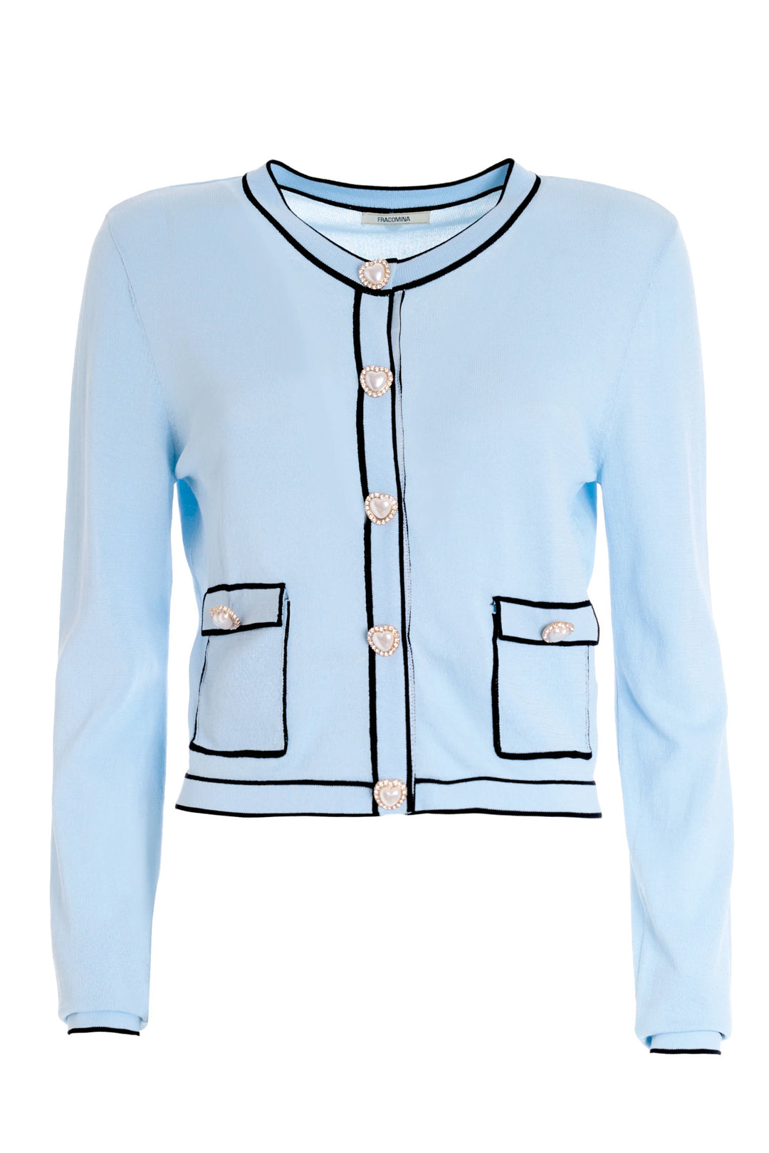 FRACOMINA Cardigan cropped slim con bottoni gioiello light blue - Mancinelli 1954
