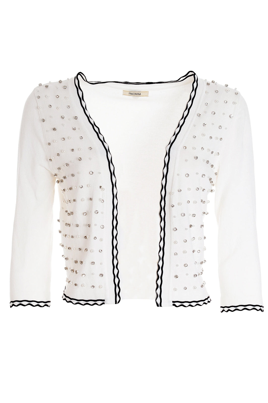 FRACOMINA Cardigan cropped aperto con applicazioni gioiello bianco - Mancinelli 1954
