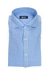 Camicia azzurra in lino con colletto francese