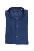 Camicia blu scuro in lino con colletto alla coreana