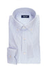 Camicia slim fit button down bianca a righe fini azzurre in cotone
