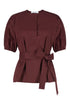 Burgundy top with balloon sleeves in parachute canvas