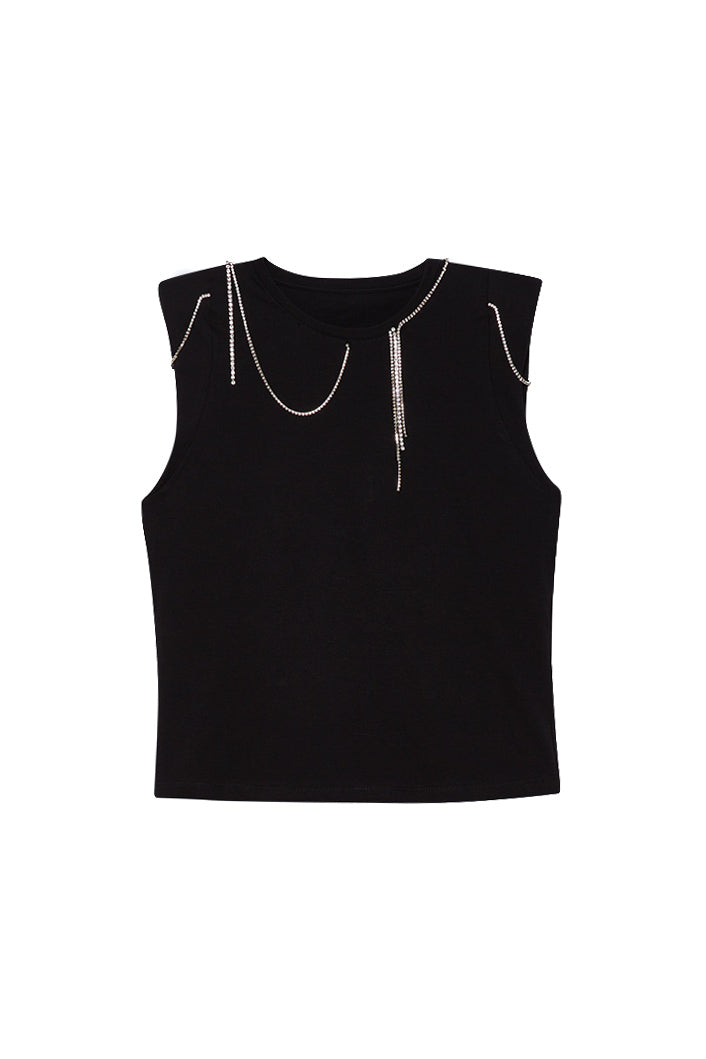 LIU JO T-shirt gioiello nera in cotone con spalline imbottite - Mancinelli 1954